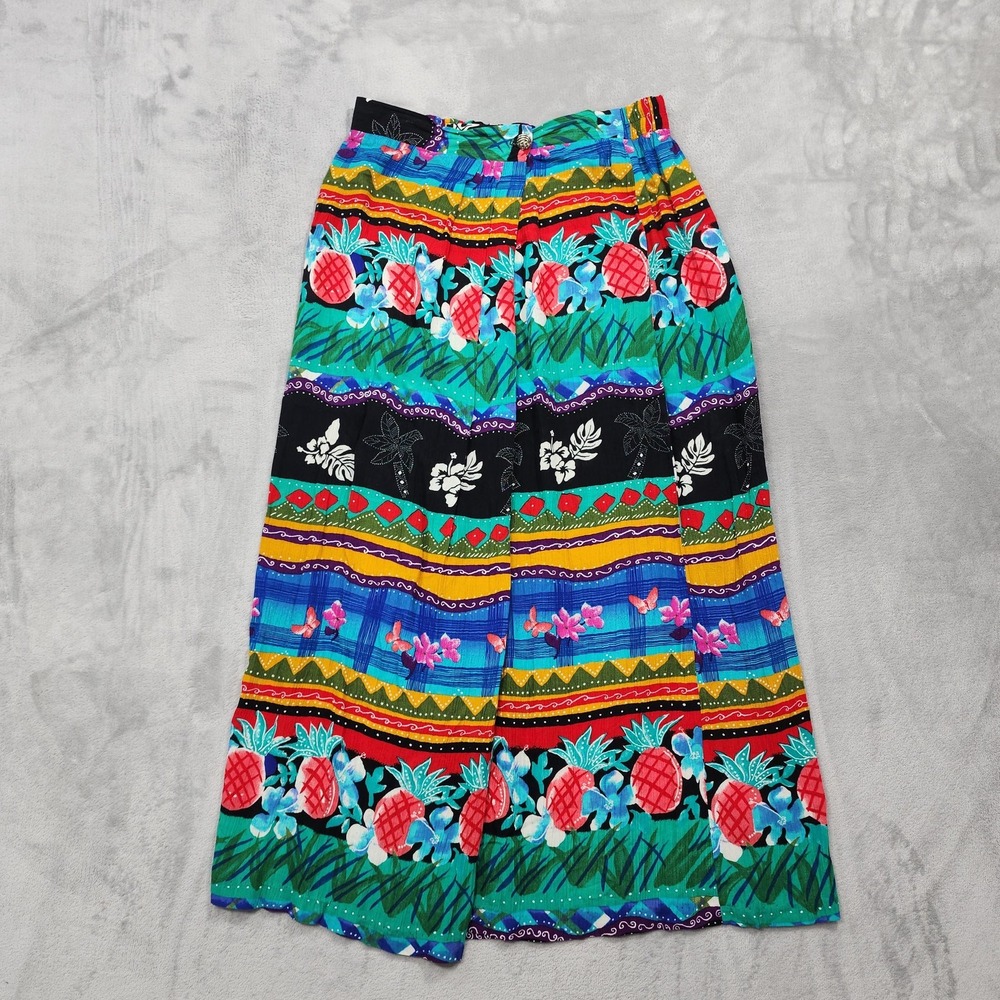 Vintage Michele Leslie Skirt Womens M Multicolor Pineapple Tropical Wrap Maxi